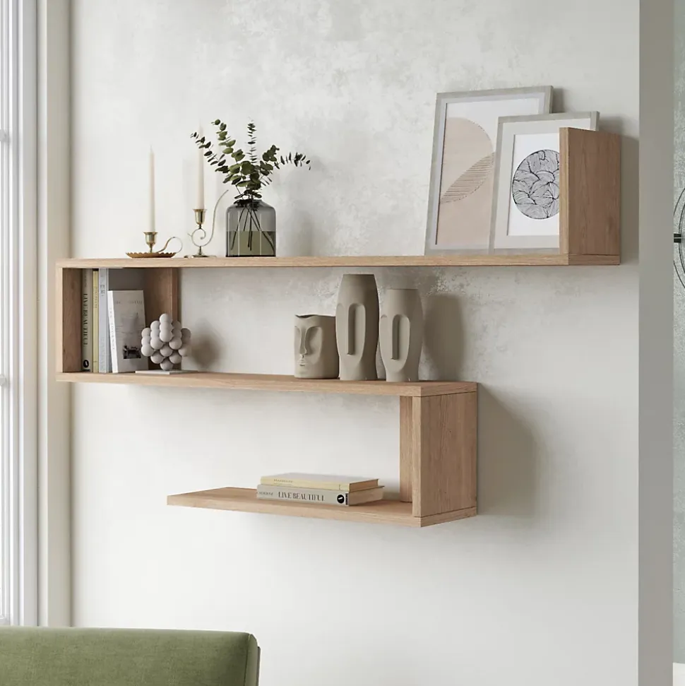 Etagère murale Kitee à 3 niveaux 71,5 x 120 x 14,5 cm effet chêne en.casa