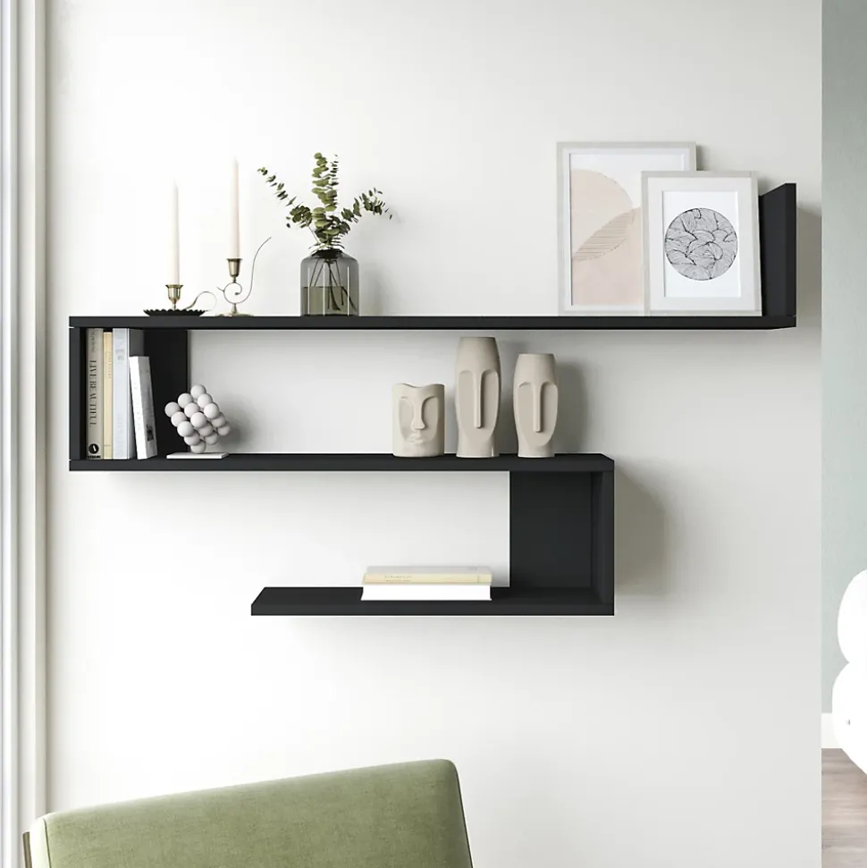 Etagère murale Kitee à 3 niveaux 71,5 x 120 x 14,5 cm noir en.casa