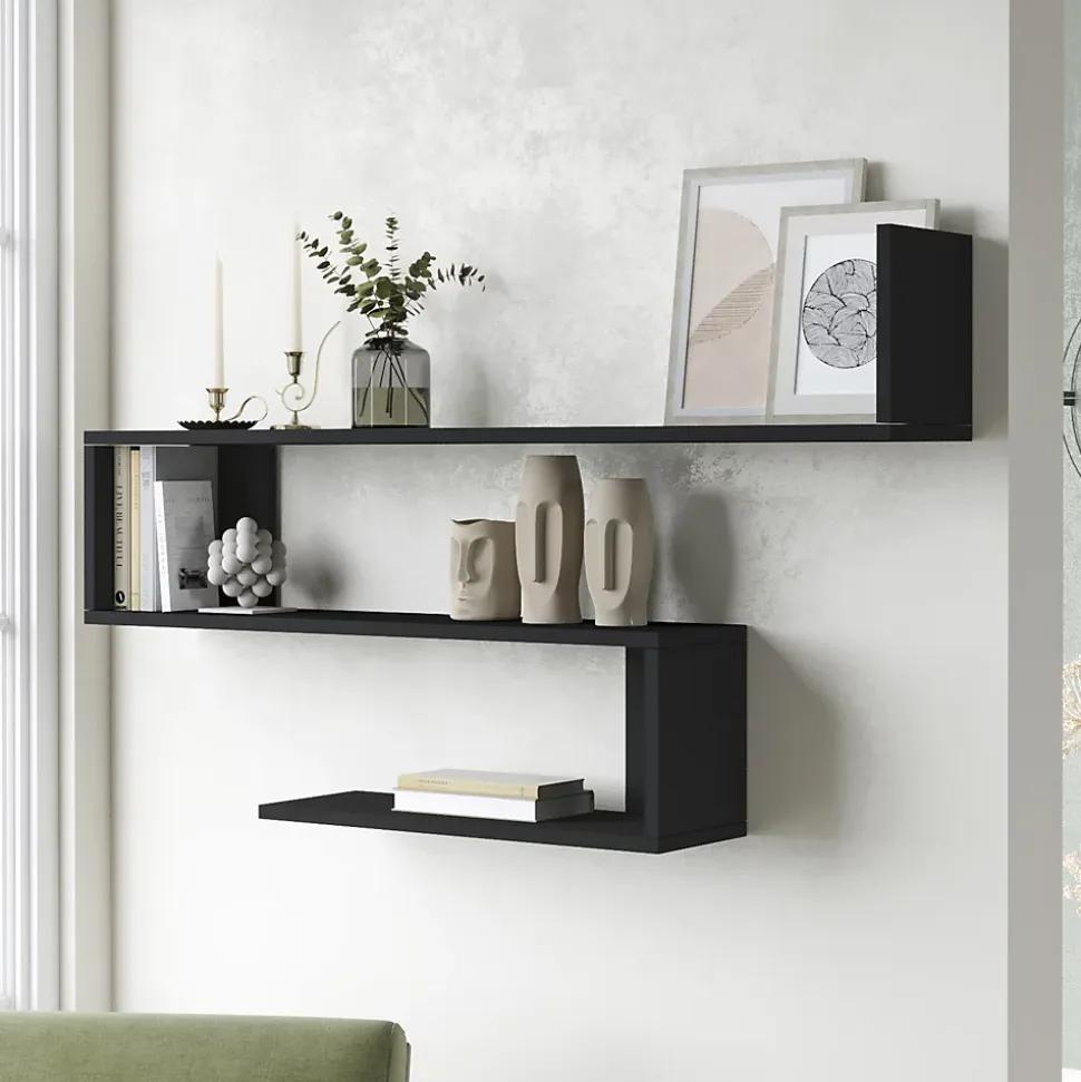 Etagère murale Kitee à 3 niveaux 71,5 x 120 x 14,5 cm noir en.casa