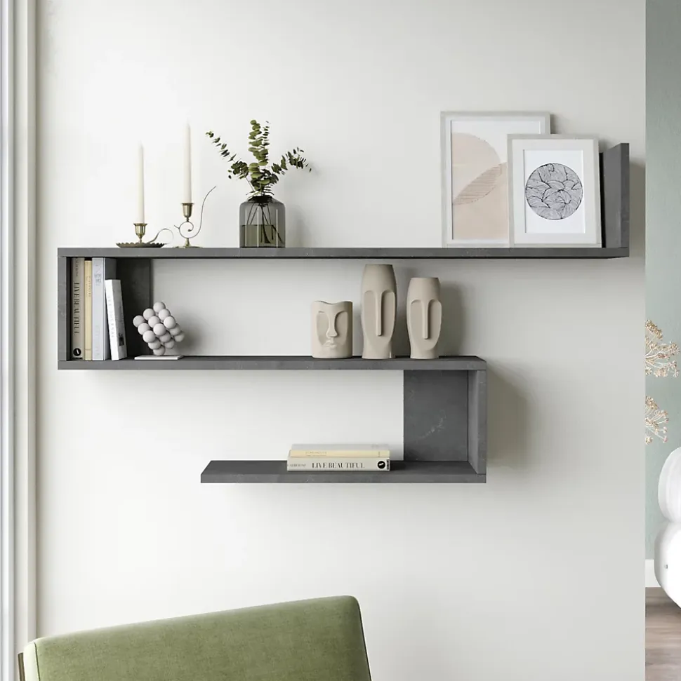 Etagère murale Kitee à 3 niveaux 71,5 x 120 x 14,5 cm effet béton en.casa