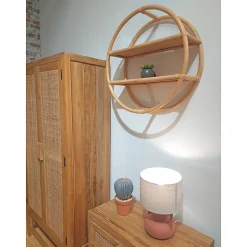 Etagère murale ronde D. 60 cm en rotin naturel 2 tablettes - HAZEL