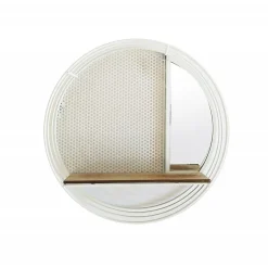 Etagère murale ronde en métal blanc avec miroir et tablette - LUNE