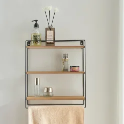 Etagère murale Skovbo à 3 niveaux 43 x 37,5 x 11 cm noir effet bois en.casa