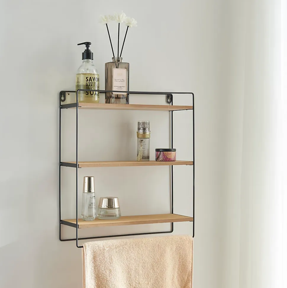 Etagère murale Skovbo à 3 niveaux 43 x 37,5 x 11 cm noir effet bois en.casa