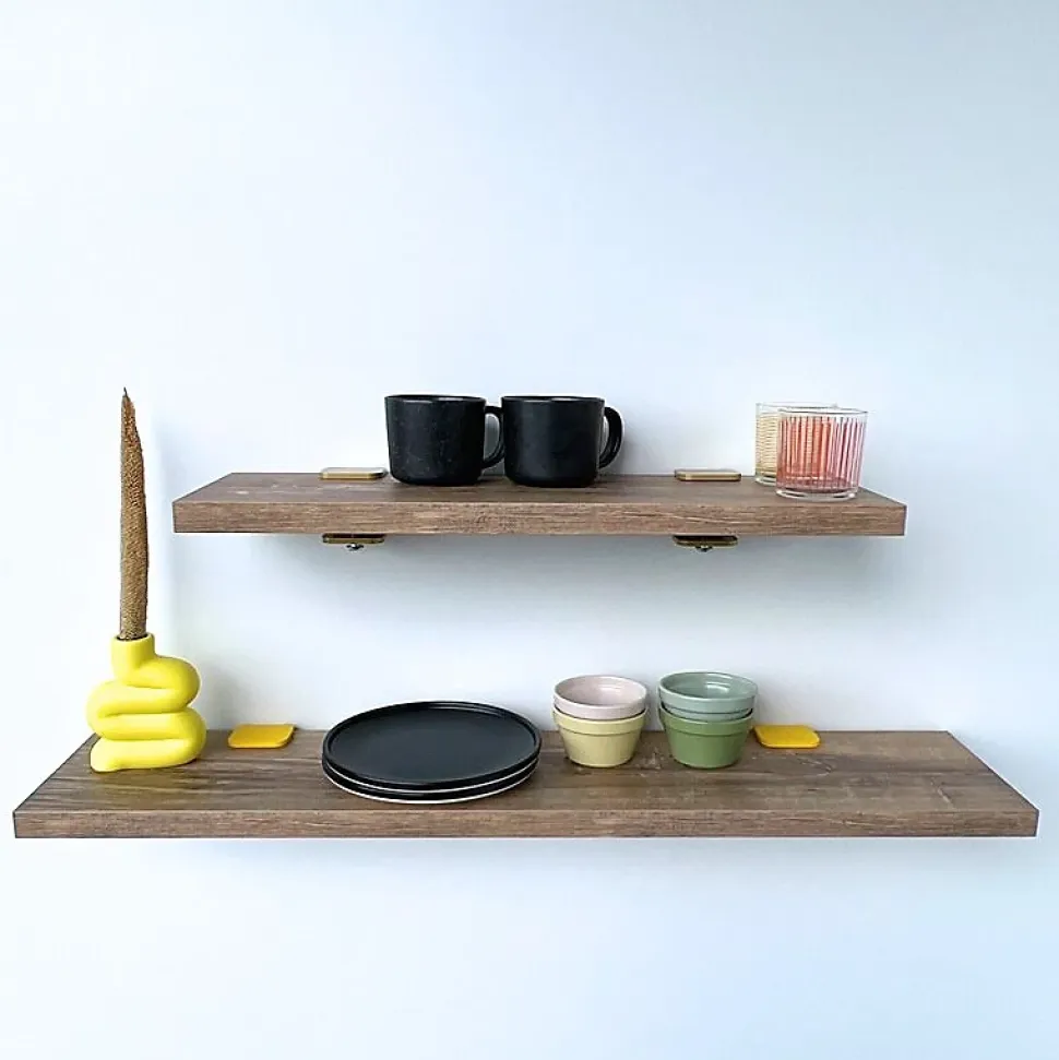 Etagère murale stratifiée DECO-GEM, décor chêne vieilli, L.90 x P.20 cm Ep.28 mm avec supports muraux acier noir
