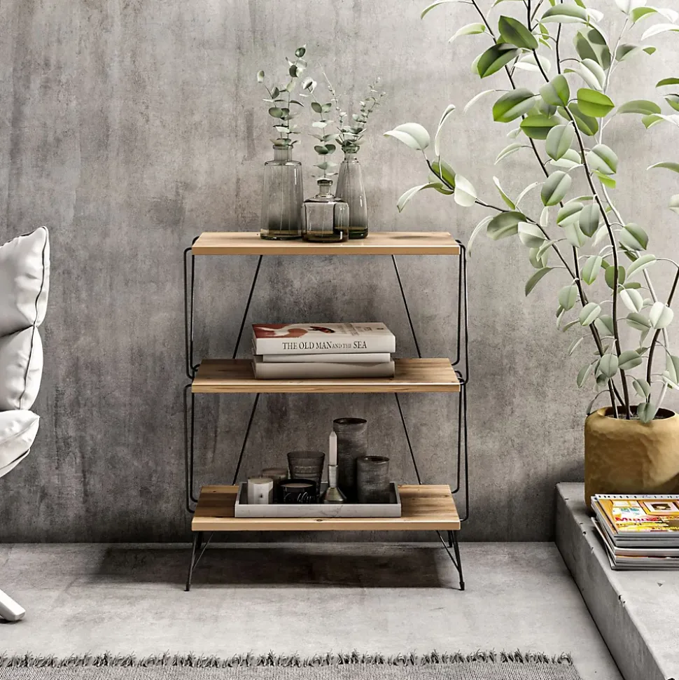 Etagère ouverte design industriel en bois et métal