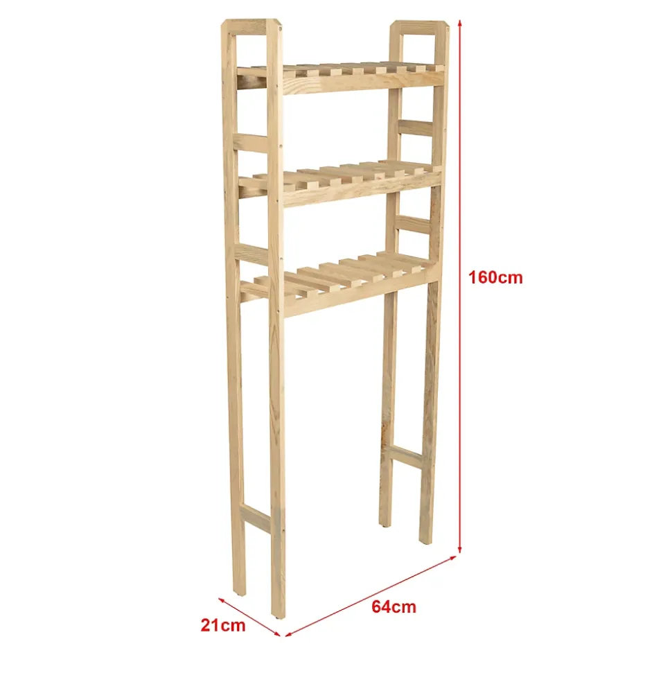 Etagère pour machine à laver Alslev 3 niveaux pin 160 x 64 x 21 cm naturel en.casa