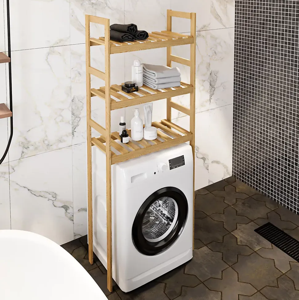 Etagère pour machine à laver Alslev 3 niveaux pin 160 x 64 x 21 cm naturel en.casa