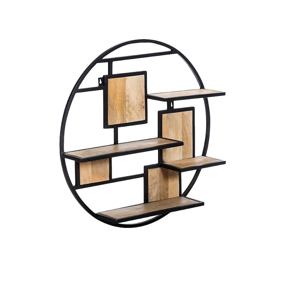 Etagère ronde en bois de manguier et métal Colm
