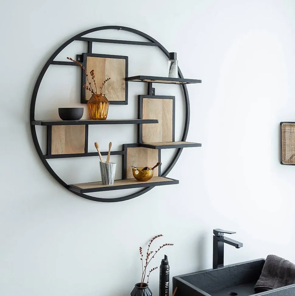 Etagère ronde en bois de manguier et métal Colm