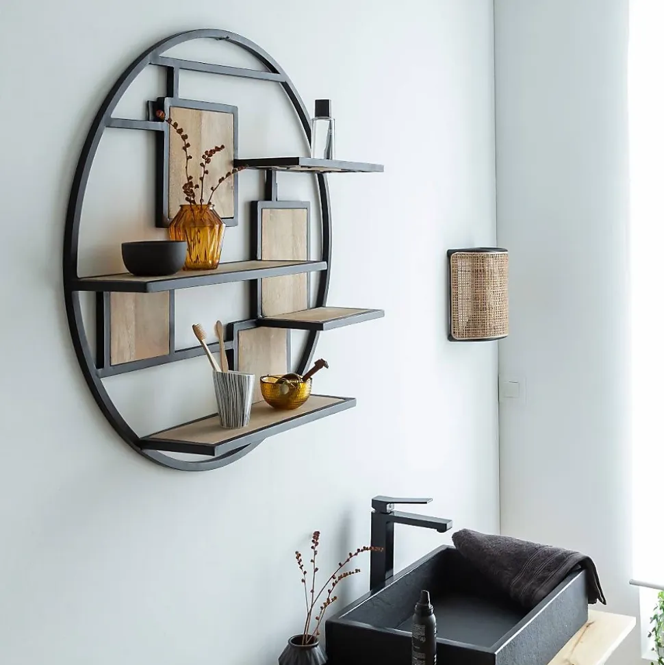Etagère ronde en bois de manguier et métal Colm