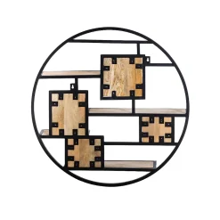 Etagère ronde en bois de manguier et métal Colm