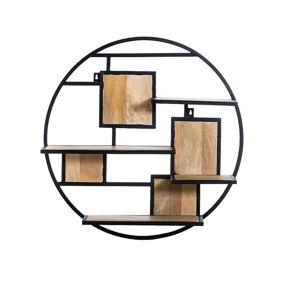 Etagère ronde en bois de manguier et métal Colm