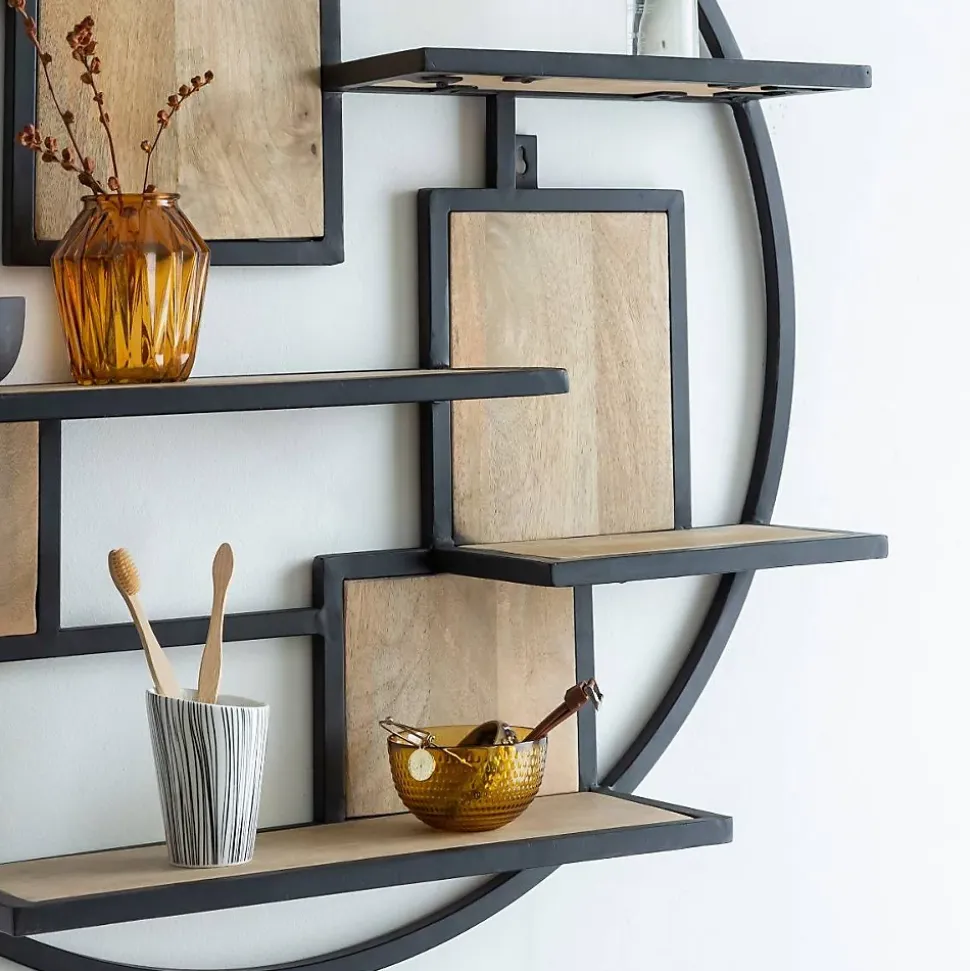 Etagère ronde en bois de manguier et métal Colm
