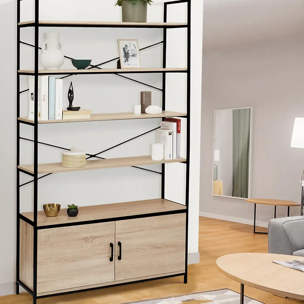 Etagère XL 5 niveaux avec placard DETROIT design industriel 170 CM