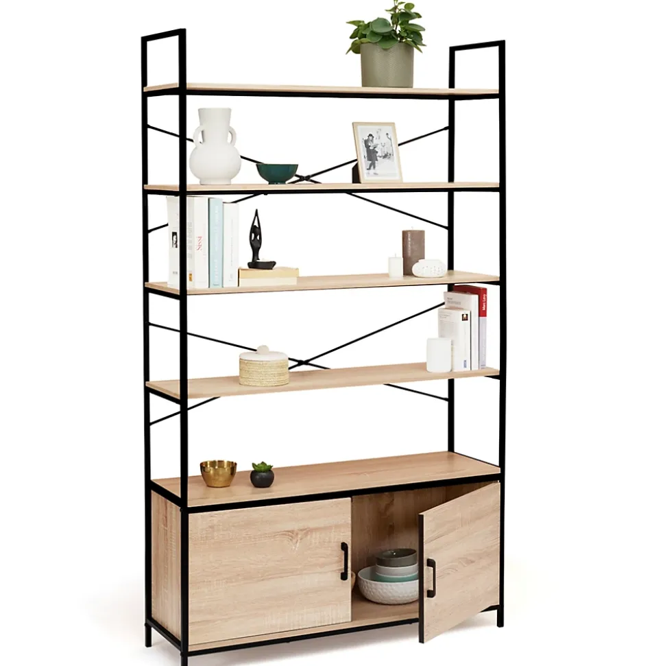 Etagère XL 5 niveaux avec placard DETROIT design industriel 170 CM