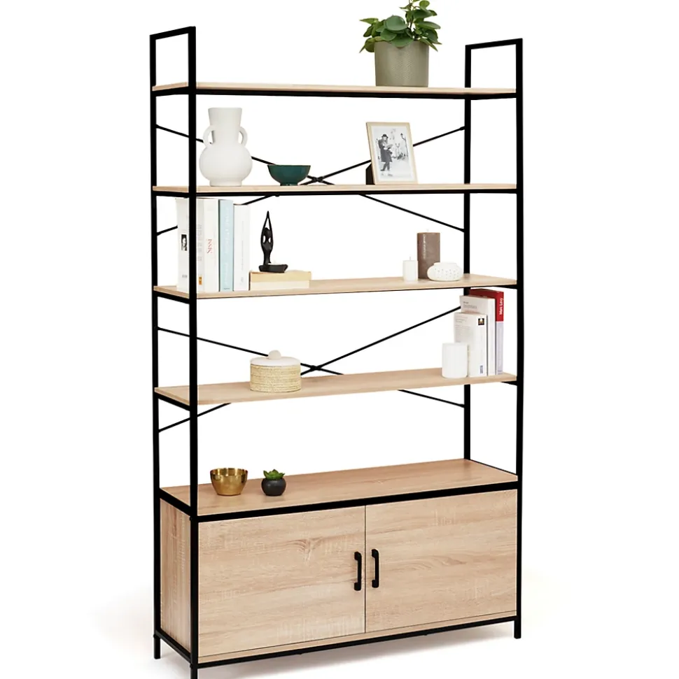 Etagère XL 5 niveaux avec placard DETROIT design industriel 170 CM