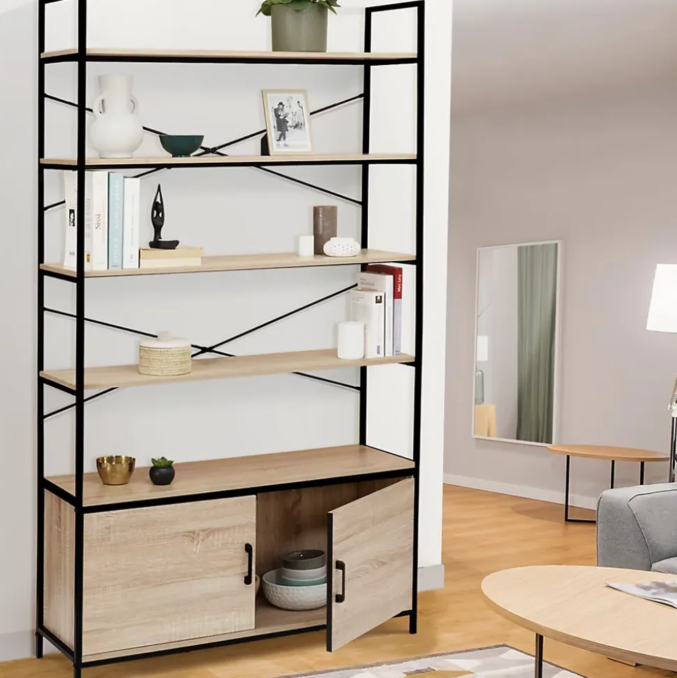 Etagère XL 5 niveaux avec placard DETROIT design industriel 170 CM