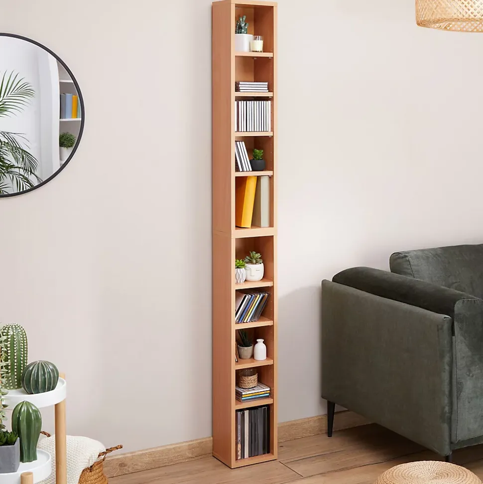 Etagères modulables MUSIQUE pour CD et DVD, en mélaminé couleur hêtre