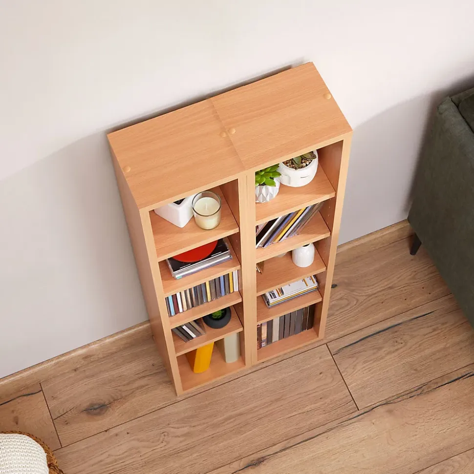Etagères modulables MUSIQUE pour CD et DVD, en mélaminé couleur hêtre
