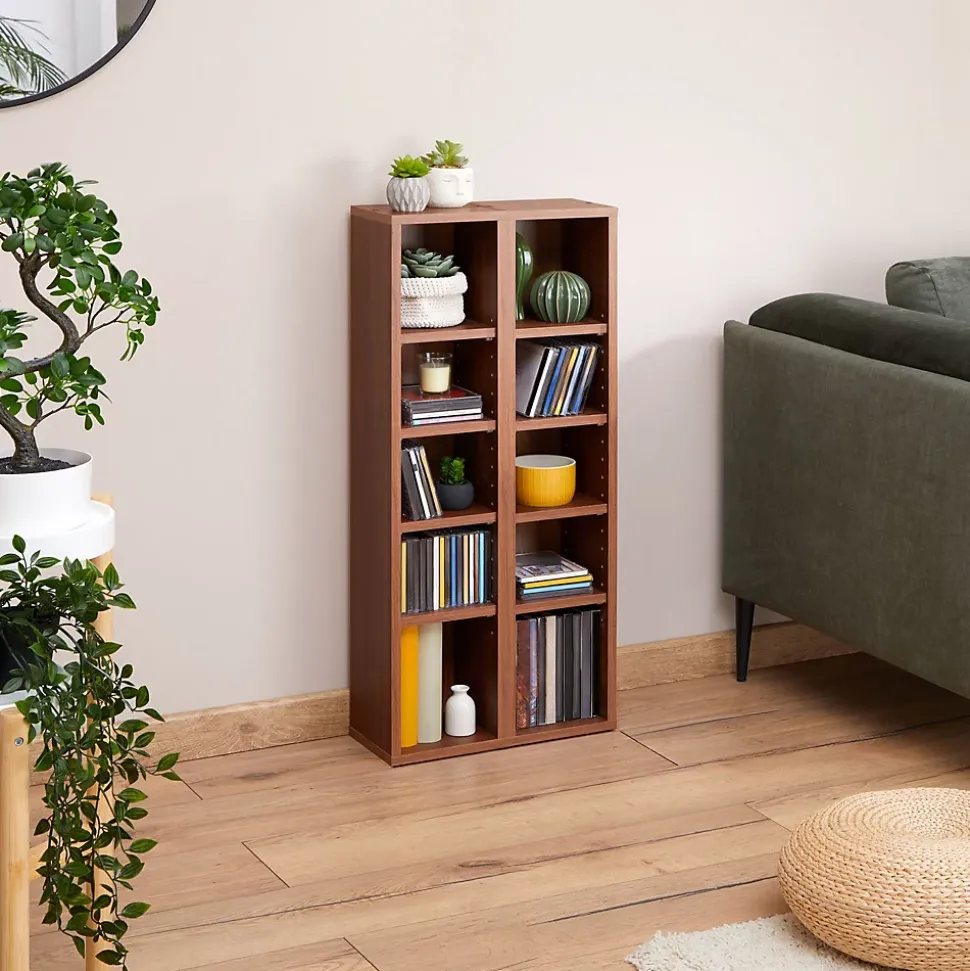 Etagères modulables MUSIQUE pour CD et DVD, en mélaminé couleur noyer