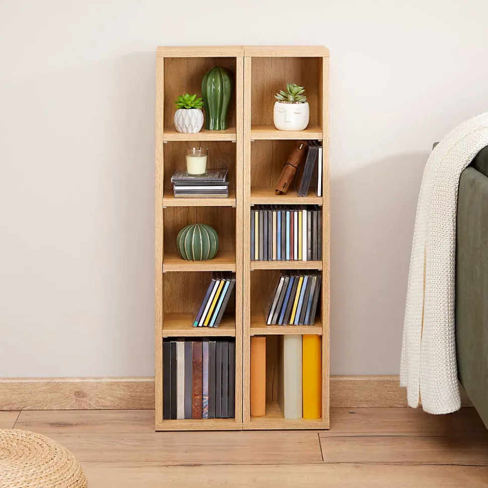 Etagères modulables MUSIQUE pour CD et DVD, en mélaminé décor chêne sauvage