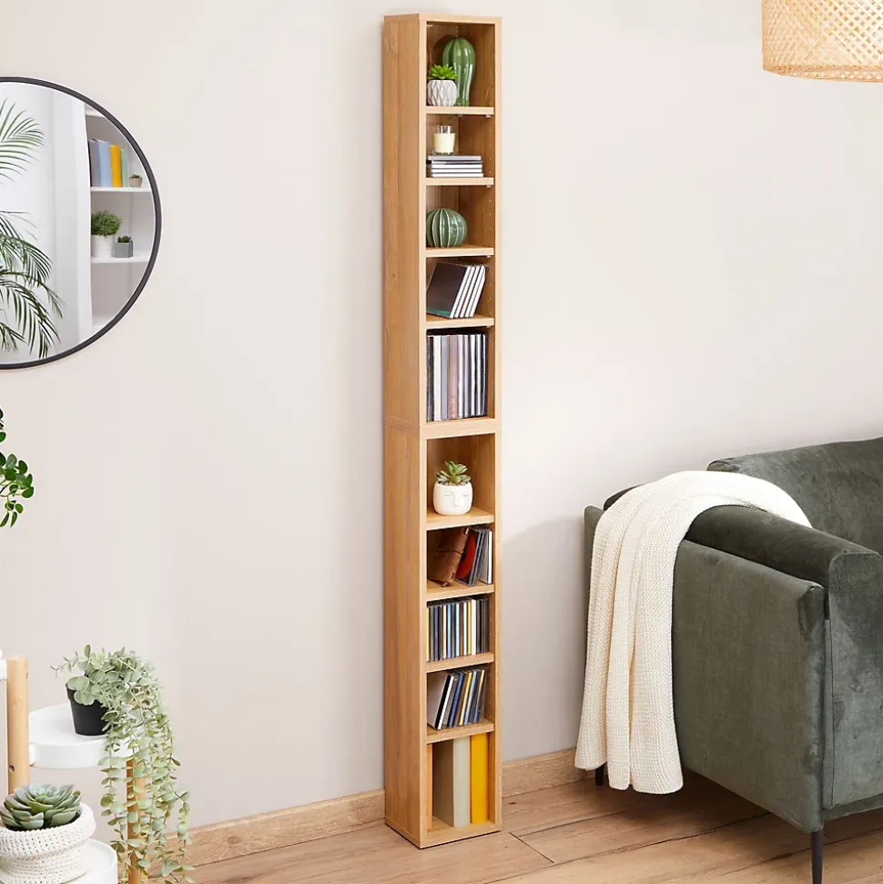 Etagères modulables MUSIQUE pour CD et DVD, en mélaminé décor chêne sauvage