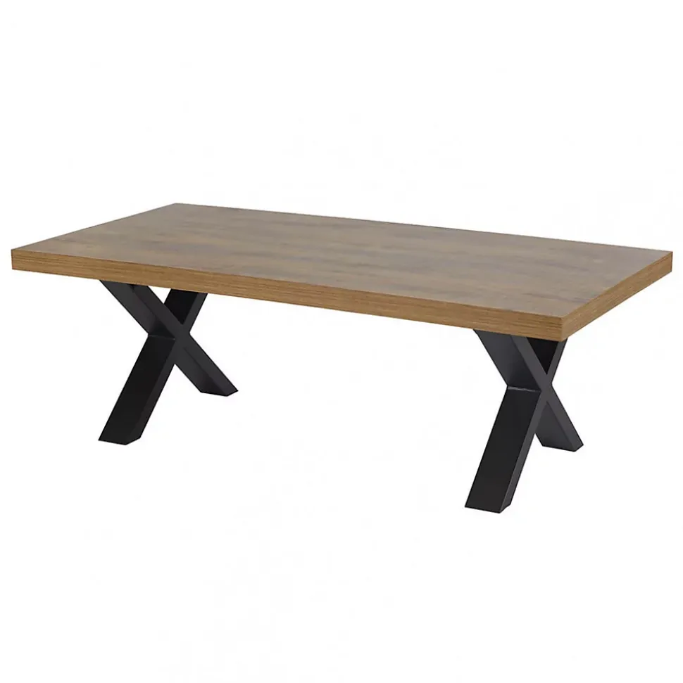 ETIENNE - Ensemble Salon Meuble TV et Table Basse Aspect Bois Piètement X Métal Noir