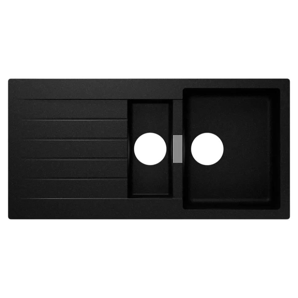 Evier à encastrer en composite quartz noir 1,5 bacs et égouttoir l. 50 x H. 30,4 x P. 19,7 cm GoodHome Torla