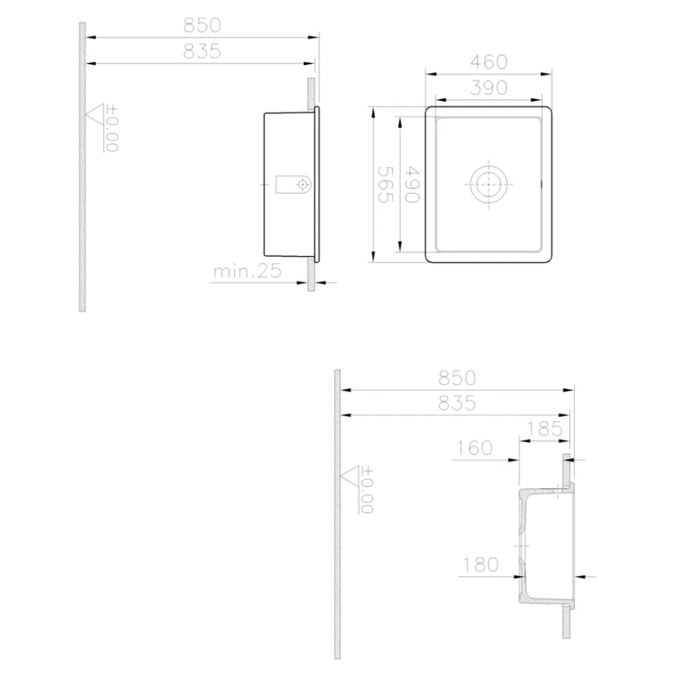 Evier à encastrer en céramique blanc 1 bac l. 46 x L.56,5 x P. 20 cm GoodHome Hyssop