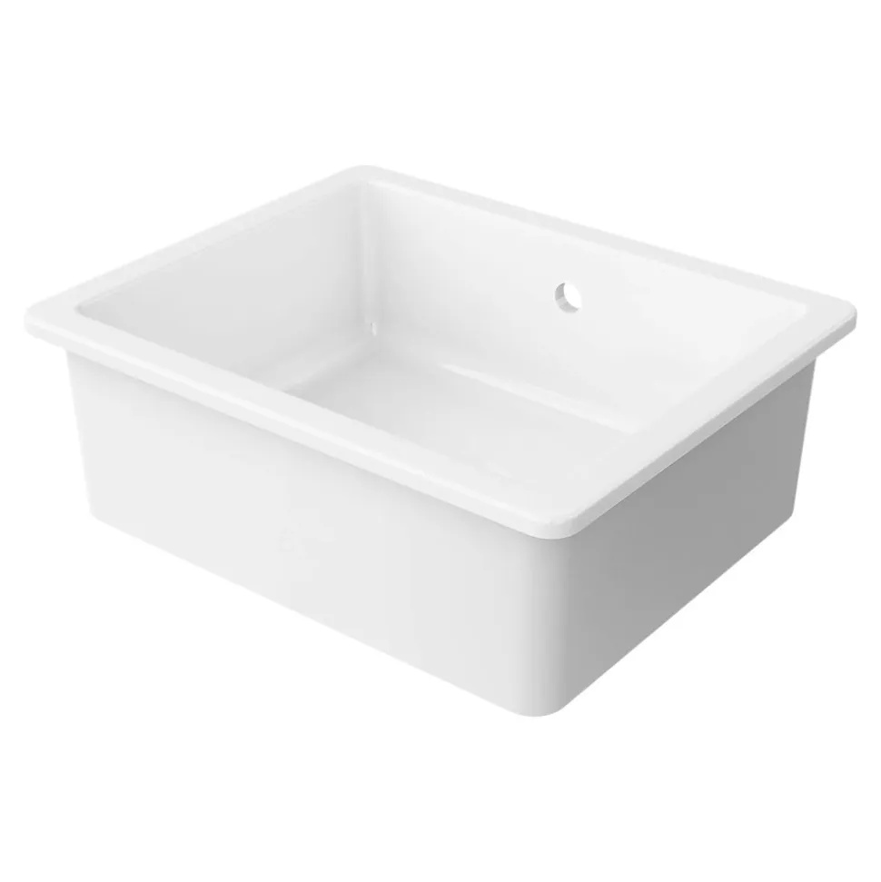 Evier à encastrer en céramique blanc 1 bac l. 46 x L.56,5 x P. 20 cm GoodHome Hyssop