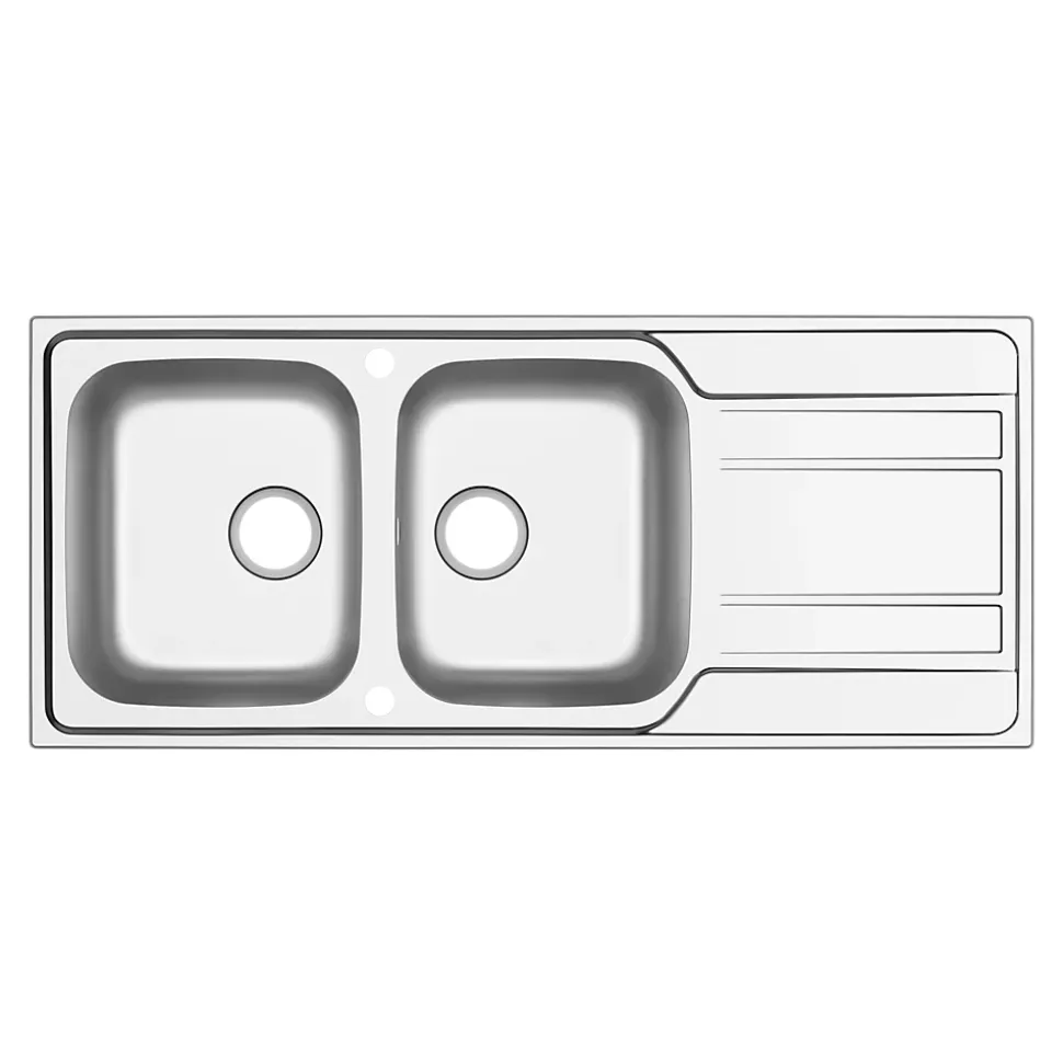 Evier à encastrer en inox microstructuré 2 bacs et égouttoir l. 50 x H. 19 x P. 19 cm GoodHome Lucerne