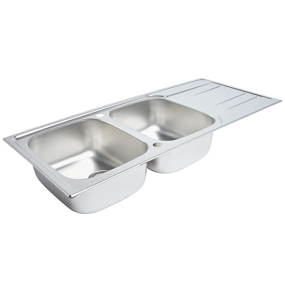 Evier à encastrer en inox microstructuré 2 bacs et égouttoir l. 50 x H. 19 x P. 19 cm GoodHome Lucerne