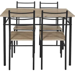 FAUSTIN - Ensemble Repas 4 Personnes Table et Chaises en MDF et Pieds Métal Noir