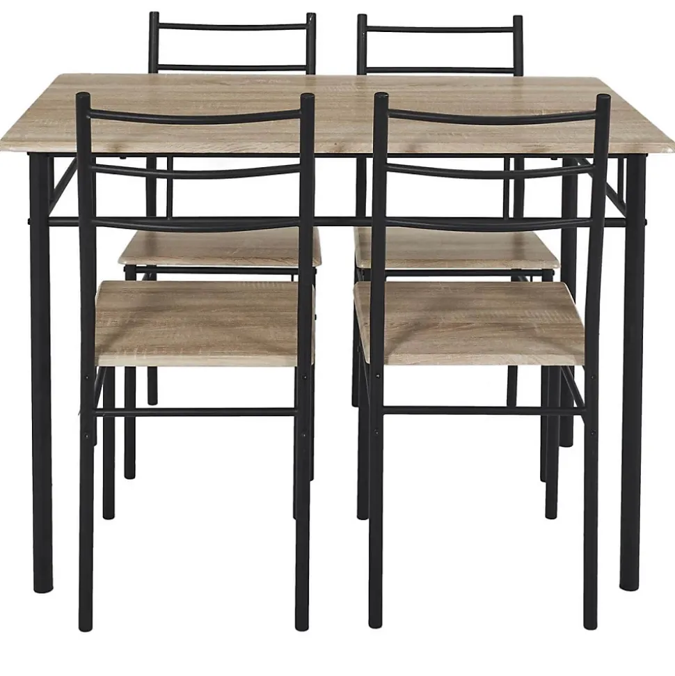 FAUSTIN - Ensemble Repas 4 Personnes Table et Chaises en MDF et Pieds Métal Noir