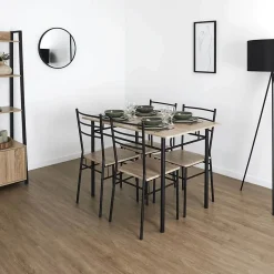 FAUSTIN - Ensemble Repas 4 Personnes Table et Chaises en MDF et Pieds Métal Noir