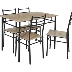 FAUSTIN - Ensemble Repas 4 Personnes Table et Chaises en MDF et Pieds Métal Noir