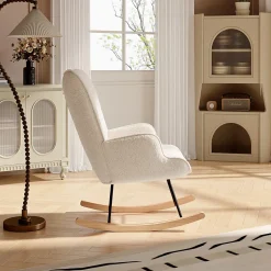Fauteuil à Bascule, Fauteuil d'allaitement rembourré, Chaise à Bascule d'extérieur Ergonomique, 75 x 68 x 92cm, pour Salon, Beige