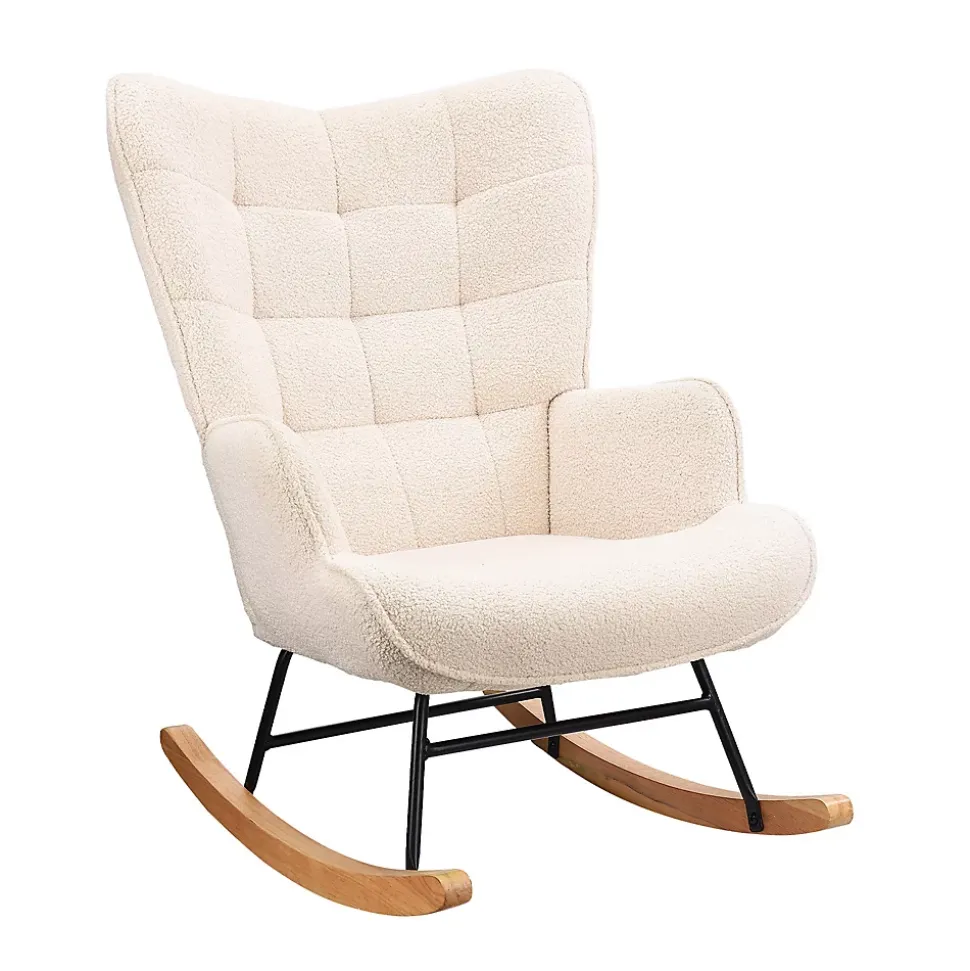Fauteuil à Bascule, Fauteuil d'allaitement rembourré, Chaise à Bascule d'extérieur Ergonomique, 75 x 68 x 92cm, pour Salon, Beige