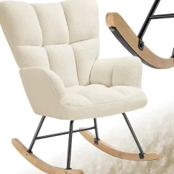 Fauteuil à bascule rembourré avec grand dossier beige