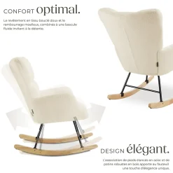 Fauteuil à bascule rembourré avec grand dossier beige