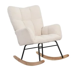 Fauteuil à Bascule, Rocking Chair, revêtement Bouclette, Fauteuil Allaitement, Chaise à Bascule,Beige