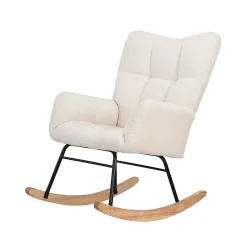 Fauteuil à Bascule, Rocking Chair, revêtement Bouclette, Fauteuil Allaitement, Chaise à Bascule,Beige