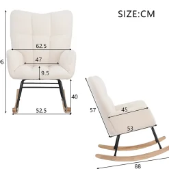 Fauteuil à Bascule, Rocking Chair, revêtement Bouclette, Fauteuil Allaitement, Chaise à Bascule,Beige