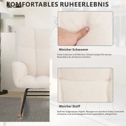 Fauteuil à Bascule, Rocking Chair, revêtement Bouclette, Fauteuil Allaitement, Chaise à Bascule,Beige