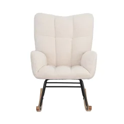 Fauteuil à Bascule, Rocking Chair, revêtement Bouclette, Fauteuil Allaitement, Chaise à Bascule,Beige