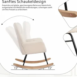 Fauteuil à Bascule, Rocking Chair, revêtement Bouclette, Fauteuil Allaitement, Chaise à Bascule,Beige