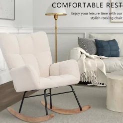 Fauteuil à Bascule, Rocking Chair, revêtement Bouclette, Fauteuil Allaitement, Chaise à Bascule,Beige