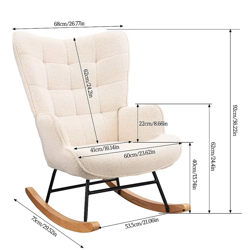 Fauteuil à Bascule,Fauteuil d'allaitement rembourré,pour Salon,Chambre à Coucher,Charge maximale,130 kg ,Beige,75 x 68 x 92 cm