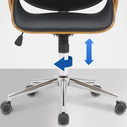 Fauteuil de Bureau Chicago En Similicuir Coque En Bois, Siège Rembourré Ajustable Pivotant, Piètement Métal Noyer/Noir